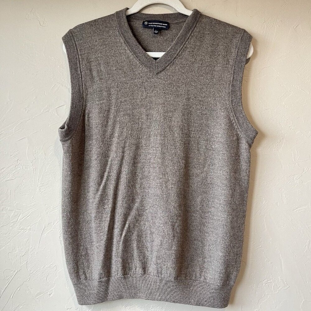 hart schaffner marx Extra Fine Merino Wool Vest Brown‎ Preppy Grandpa Sweater L